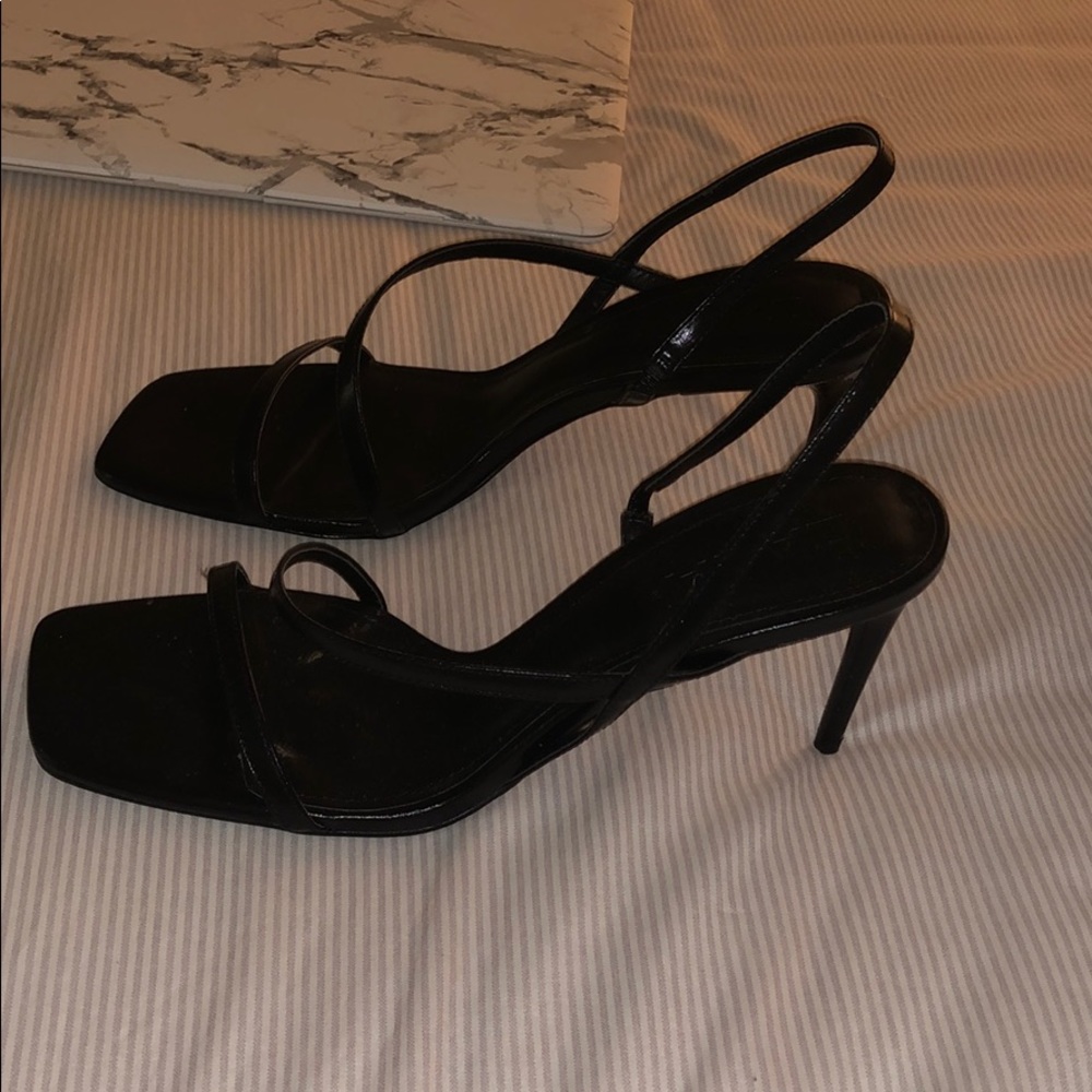 Zara Black Leather Heeled Sandals
